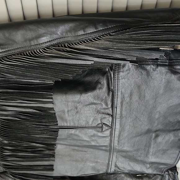 Harley Davidson Moto Fringe Black Leather Riding Jacket EUC - Picture 10 of 17